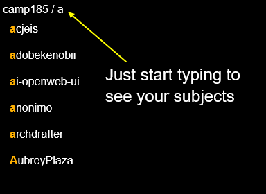 screenshot on how to search for saved subjects/logs, top left menu.